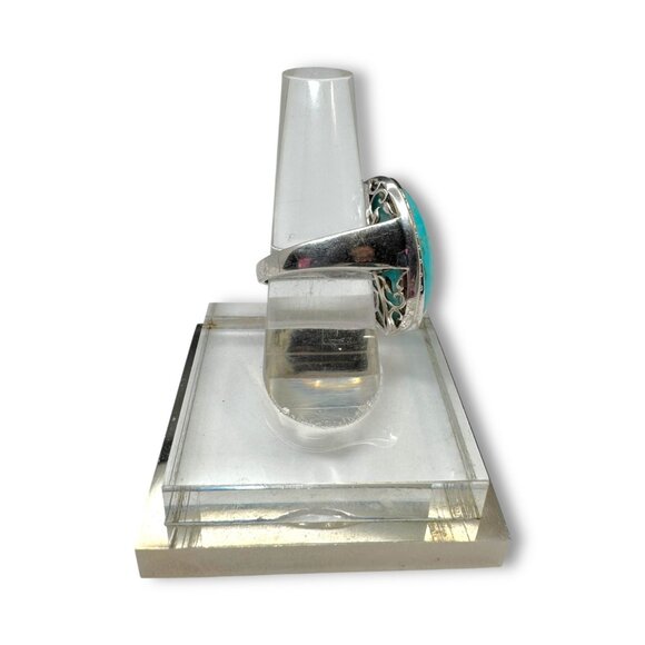 KRH Sterling Silver Oval Turquoise White Spinel Ring Size 7.5 - Picture 7 of 13